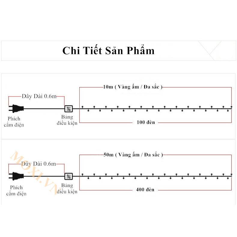 [SIÊU RẺ] Đèn Dây Trang Trí Sân Vườn Quán Cafe Đường Phố Dài 10M 50M Vàng Ấm Và Đa Sắc