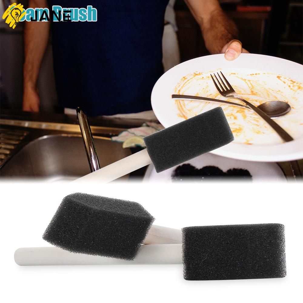 JANE 10 Pieces New Sponge Brush Cleaning Wooden Handle Brushes Graffiti Tools Foam Brush 1 inch Crafts Children Drawing Painting Toys