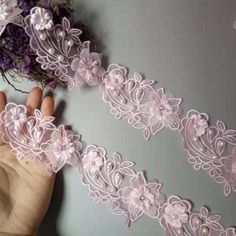 Set 10 Dải Ren Hoa Đính Hạt Ngọc Trai / Hoa Hồng Dùng Để Trang Trí Mũ / Trang Phục