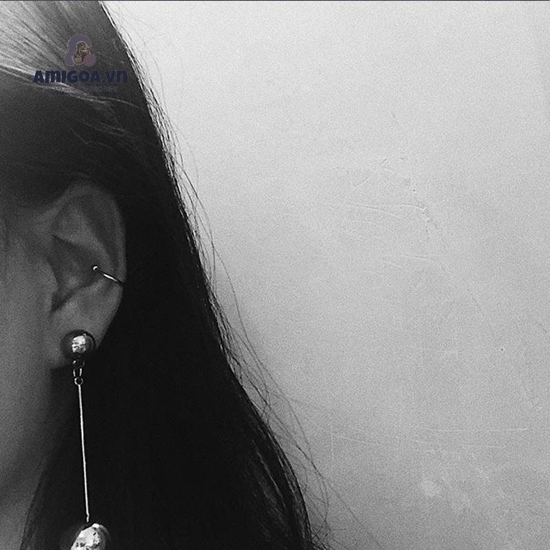 ✨✨1 đôi khuyên tai hình bán nguyệt bằng thép không gỉ unisex