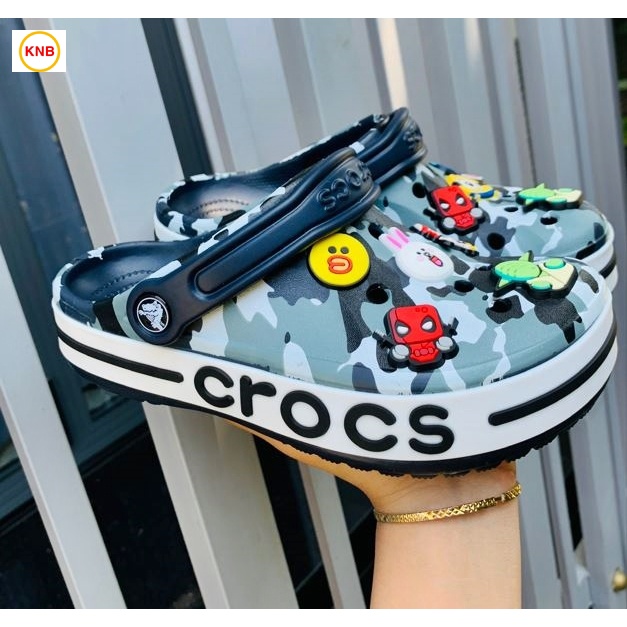 Dép Nữ Nam, Dép Cross Baya Camo Đen Xanh -Freeship + 12 sticker- dép sục nữ nam duet hàn quốc đi mưa cao cấp đẹp nhất