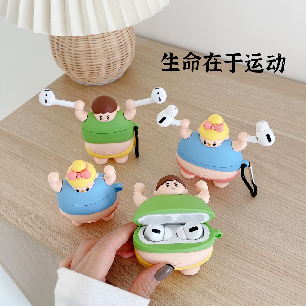 Vỏ bọc silicone mềm bảo vệ hộp sạc tai nghe không dây Airpods 1/2 Pro hình cô bé/cậu bé 3d dễ thương