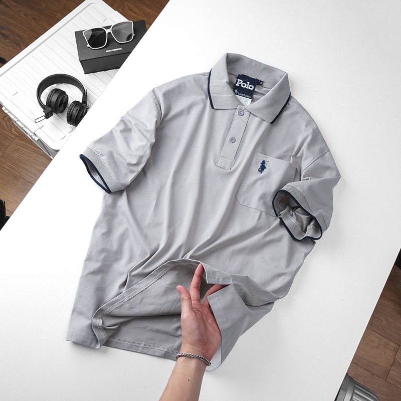 Áo thun nam polo có cổ co giãn màu pastel Bigsize < 125kg