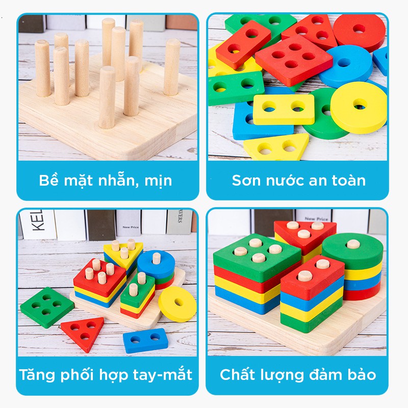 Đồ chơi gỗ 𝑭𝑹𝑬𝑬𝑺𝑯𝑰𝑷Bảng phân loại Hình khối, Màu sắc - Giáo Cụ Montessori Giáo Cụ Montessori