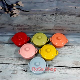Chén ăn dặm gốm sứ hình nồi có nắp (120 ml)