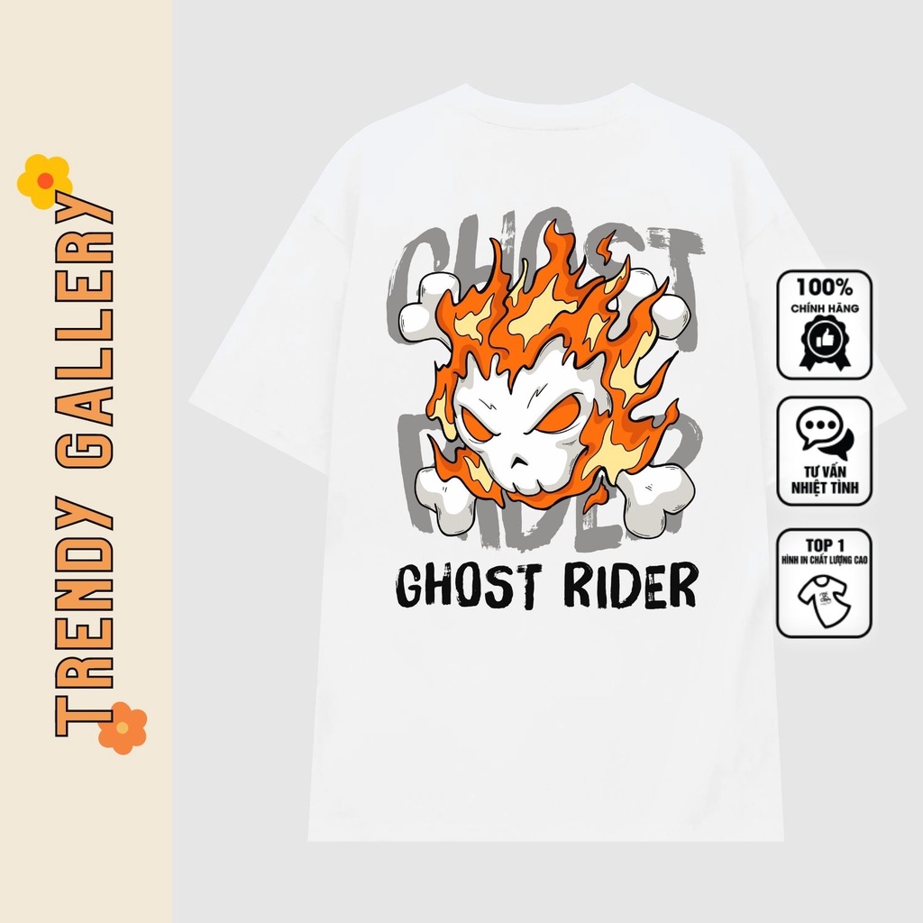 Áo Phông Cổ Tròn Cool Ngầu "Ghost Rider" Trendy Gallery, Áo Thun Tay Lỡ Form Rộng Nam Nữ TV5079 | BigBuy360 - bigbuy360.vn
