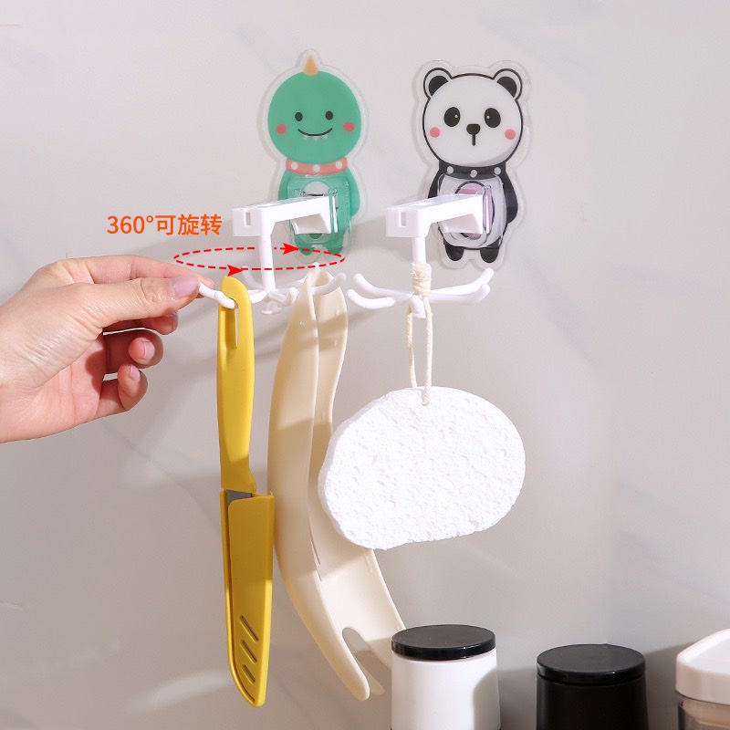 Miếng Dán 6 móc xoay treo vật dụng bàn chải hình thú đáng yêu -M2