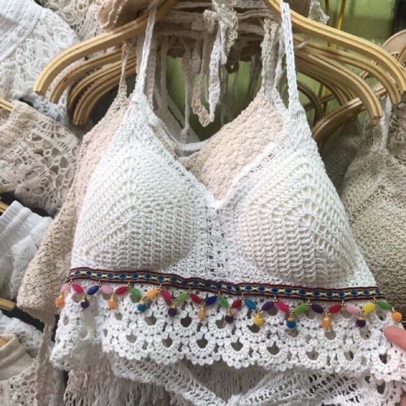 47-Bộ bơi bikini ren⚡️Set ren đi biển 3 món sang chảnh hàng QC