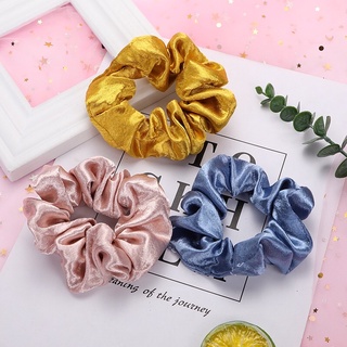 Scrunchies Dây Cột Tóc Vải Lụa Mịn Phi Bóng Ánh Kim