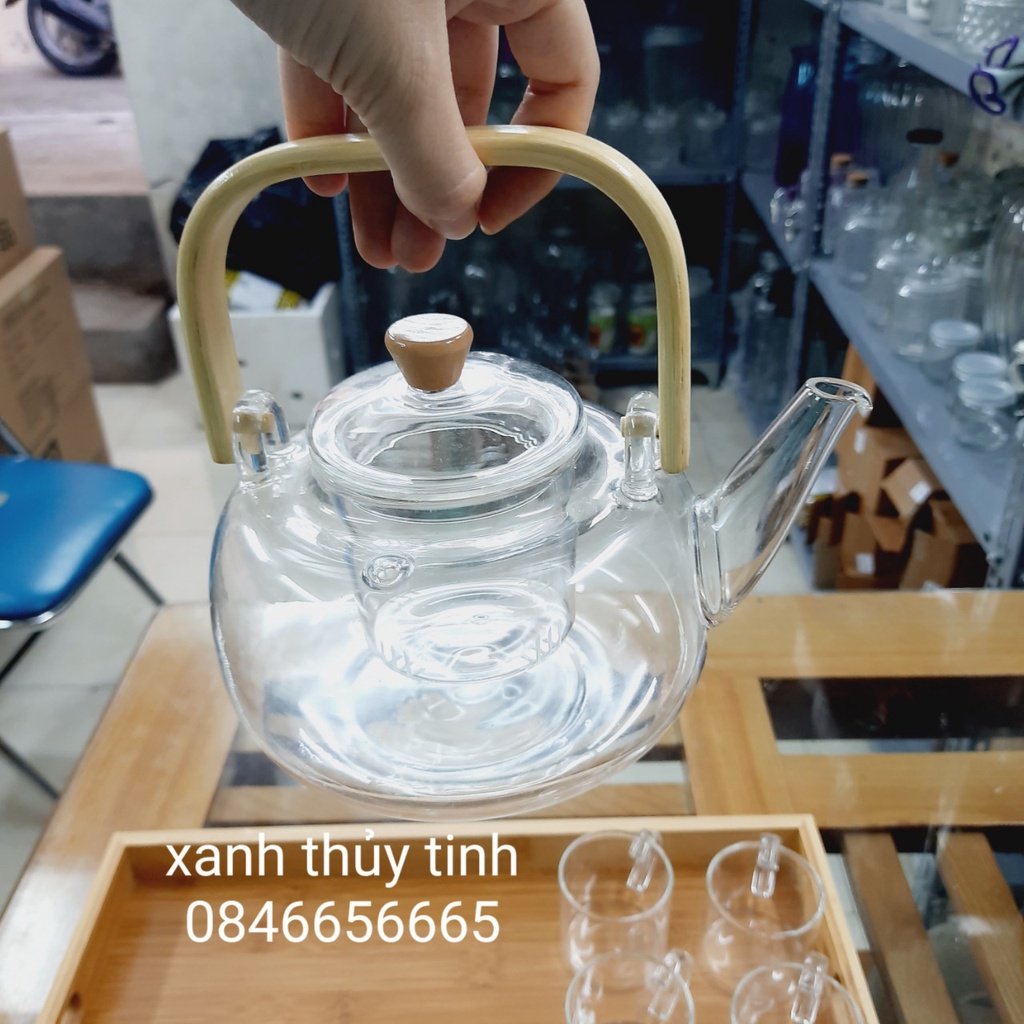 Ấm thuỷ tinh lõi lọc quai gỗ 900ml - AT31