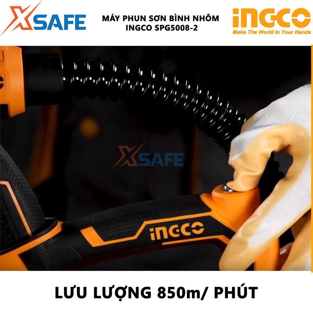 Máy phun sơn INGCO SPG5008-2 Súng phun sơn dùng điện công suất 550W, áp suất phun 0.1-0.2Bar, dung tích bình chứa 800ml