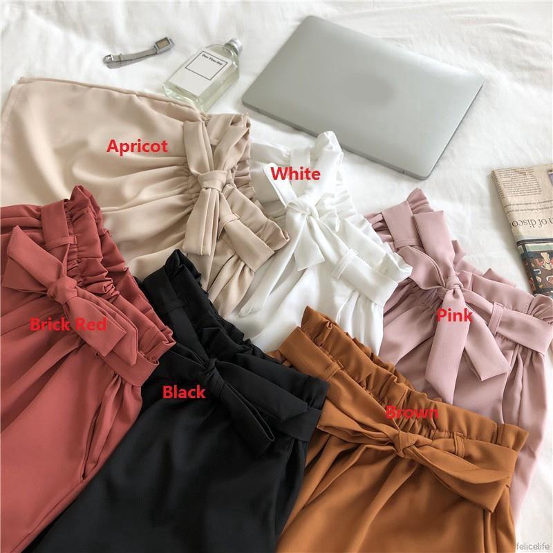 Quần short ống rộng lưng cao thắt nơ xinh xắn cho nữ