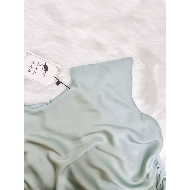 BÁN SỈ VÁY LỤA TAY HẾN RÚT SƯỜN MÀU XANH NGỌC CHO NỮ | BigBuy360 - bigbuy360.vn