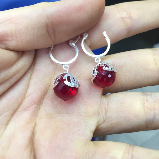 Khuyên tai treo đá nhân tạo nhiều màu bạc ta