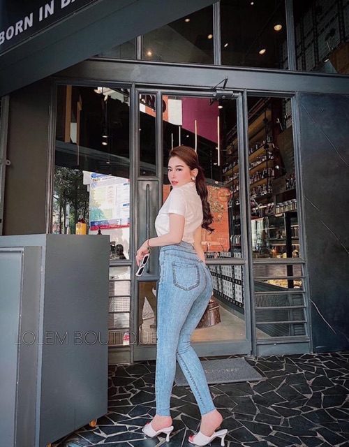 [Size 32-36] Quần Jeans Lưng Siêu Cao 2 Nút / Dài Tôn Dáng Gọn Bụng / Co Giãn Mạnh