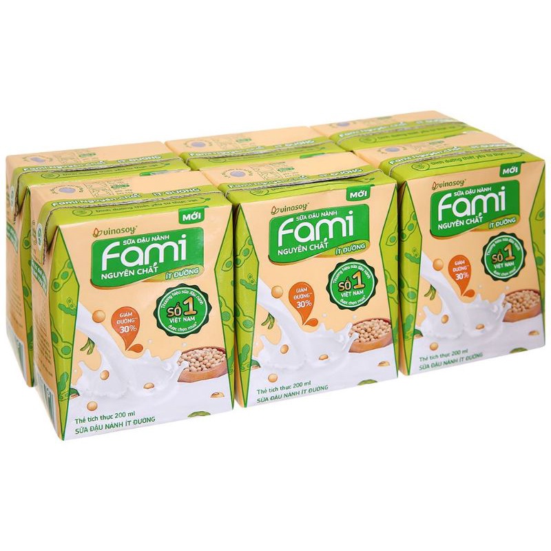 Lốc 6 hộp sữa đậu nành Fami Canxi vị phô mai, cà phê, bạc hà, tàu hũ gừng, Canxi, đường đen 200ml