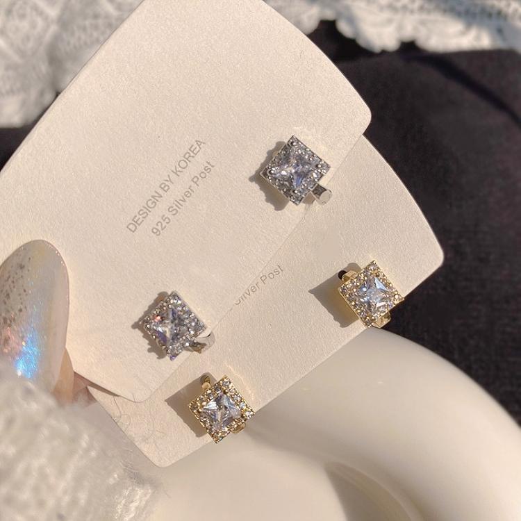 Bông tai đính đá vuông hợp kim mạ điện không gỉ cao cấp - Mely VV29