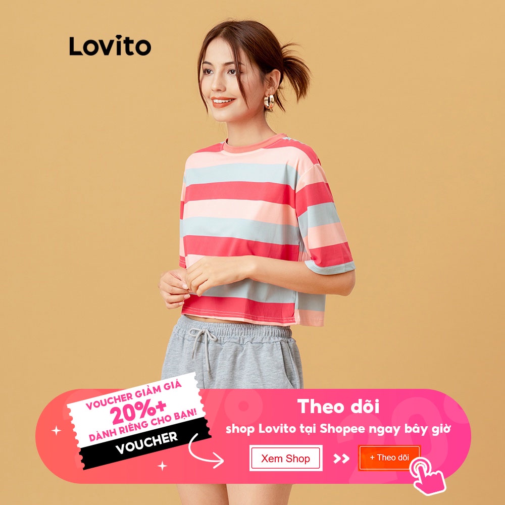 Áo thun Lovito họa tiết kẻ sọc phong cách thường ngày L05250 (Màu Vàng/Hồng) | BigBuy360 - bigbuy360.vn