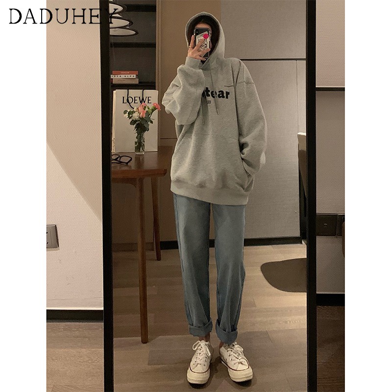 Daduhey Quần jean nữ ống rộng cạp cao cá tính thời trang mùa thu