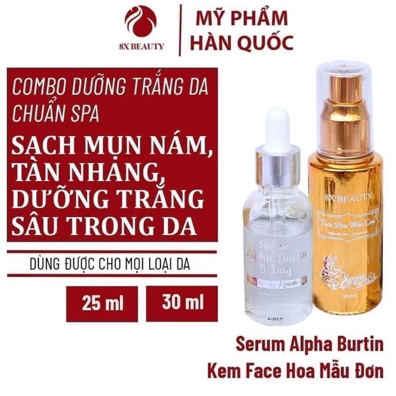 Kem dưỡng da hoa mẫu đơn và serum huyết thanh kích trắng Alpha Burtin 8X Beauty