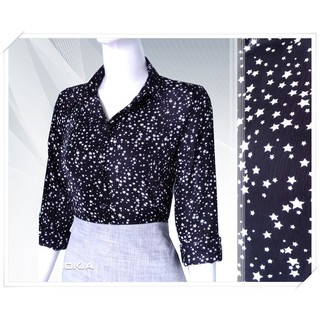 Áo somi nữ, tay dài, nền đen sao trắng _ T 154