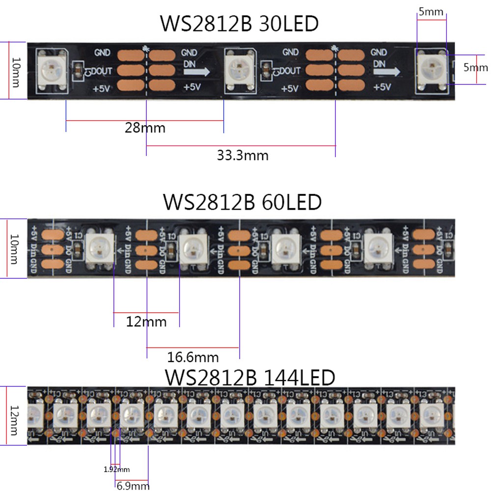 Dải đèn Led 144 bóng Ws2812B Dc5V Ws2812 5m 30 60 Leds 1m 74 96