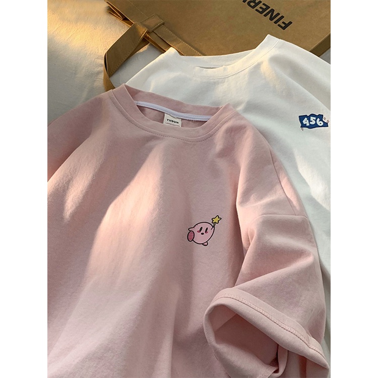 Áo phông tay lỡ nam nữ, áo thun unisex form rộng 5 màu chất cotton mát mịn thấm hút mồ hôi hình in hoạt hình dễ thương