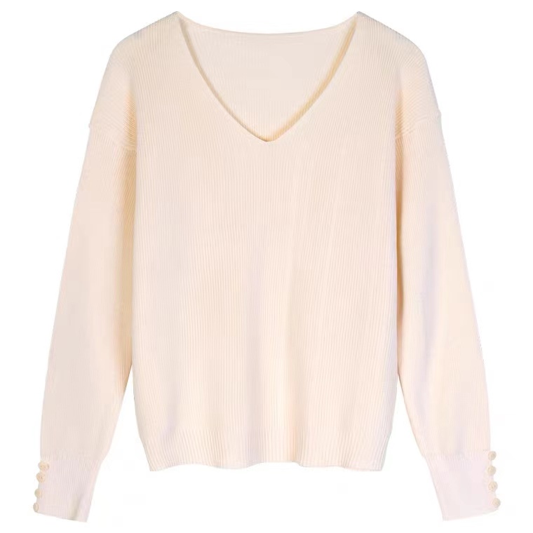 Áo Sweater Dệt Kim Cổ Tim Xinh Xắn Cho Nữ 173069Áo Cổ Thấp Dáng Rộng Màu Sắc Đơn Giản Phong Cách Hàn Quốc