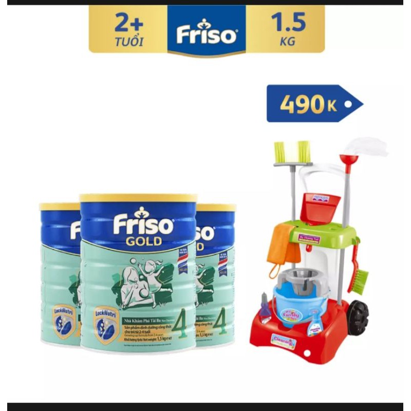 (Mẫu mới)Bộ 3 lon sữa Friso gold 4 1.4kg tặng bộ lau nhà hoặc ngẫu nhiên