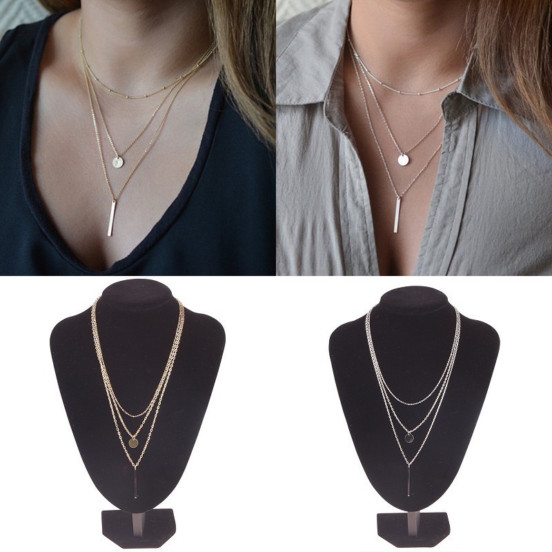 Dây chuyền hợp kim mạ vàng / bạc trang trí tua rua 3 lớp xinh xắn cho nữ