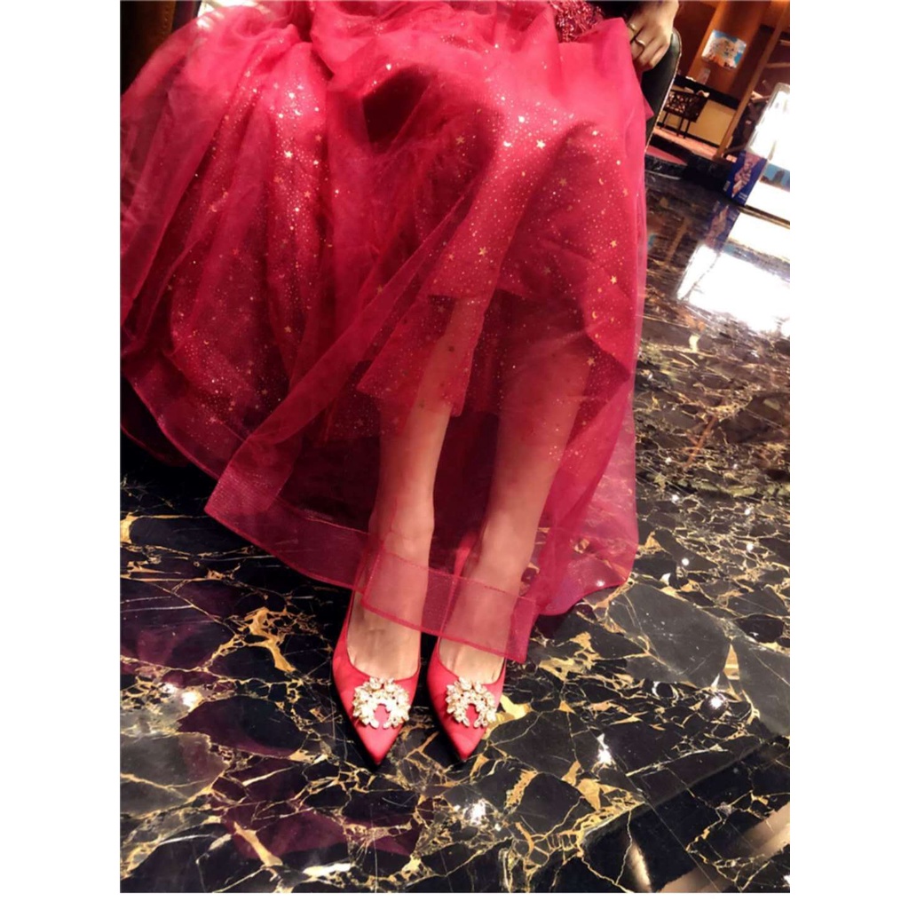 Tikp Giày Cao Gót Mũi Nhọn Đính Đá Pha Lê 2 Màu Size 34 Thời Trang Dự Tiệc Cho Nữ