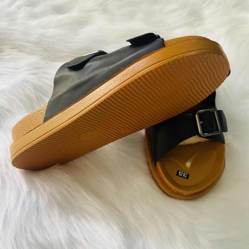 Dép tông nữ quai da 2 khoá đế PU siêu bền đẹp