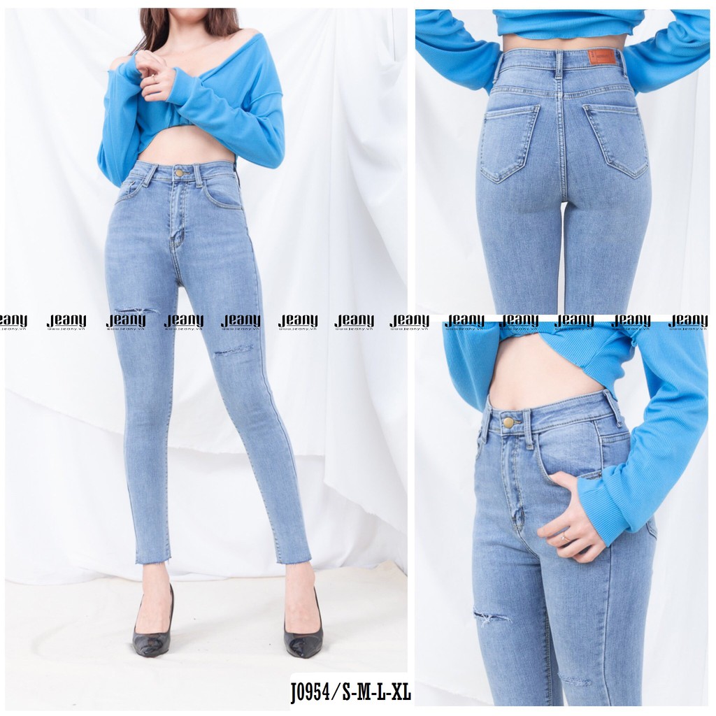 Quần Jean Nữ Ôm Skinny Wax Rách Xanh Nhạt Thời Trang J0954 - Jeany
