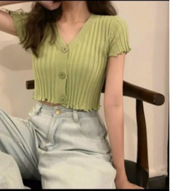 Áo Croptop thun gân lên tay ngắn , Crottop nút gài phông nữ 38-55kg