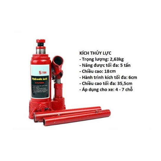 Kích thủy lực 5 tấn hydraulic jack, kích ô tô thích hợp để trong cốp xe