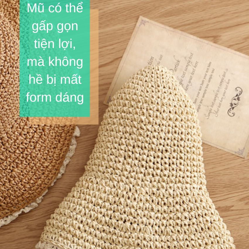 Mũ cói nón cói kiểu dáng Bucket viền ren chống nắng đi biển Trendy mẫu 2022