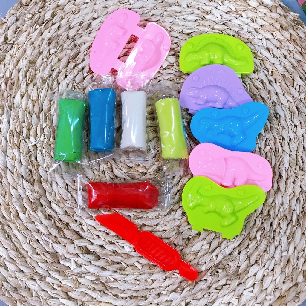 Đồ chơi đất nặn nhiều màu sắc + 6 khuôn hình khủng long, đồ chơi sáng tạo cho bé