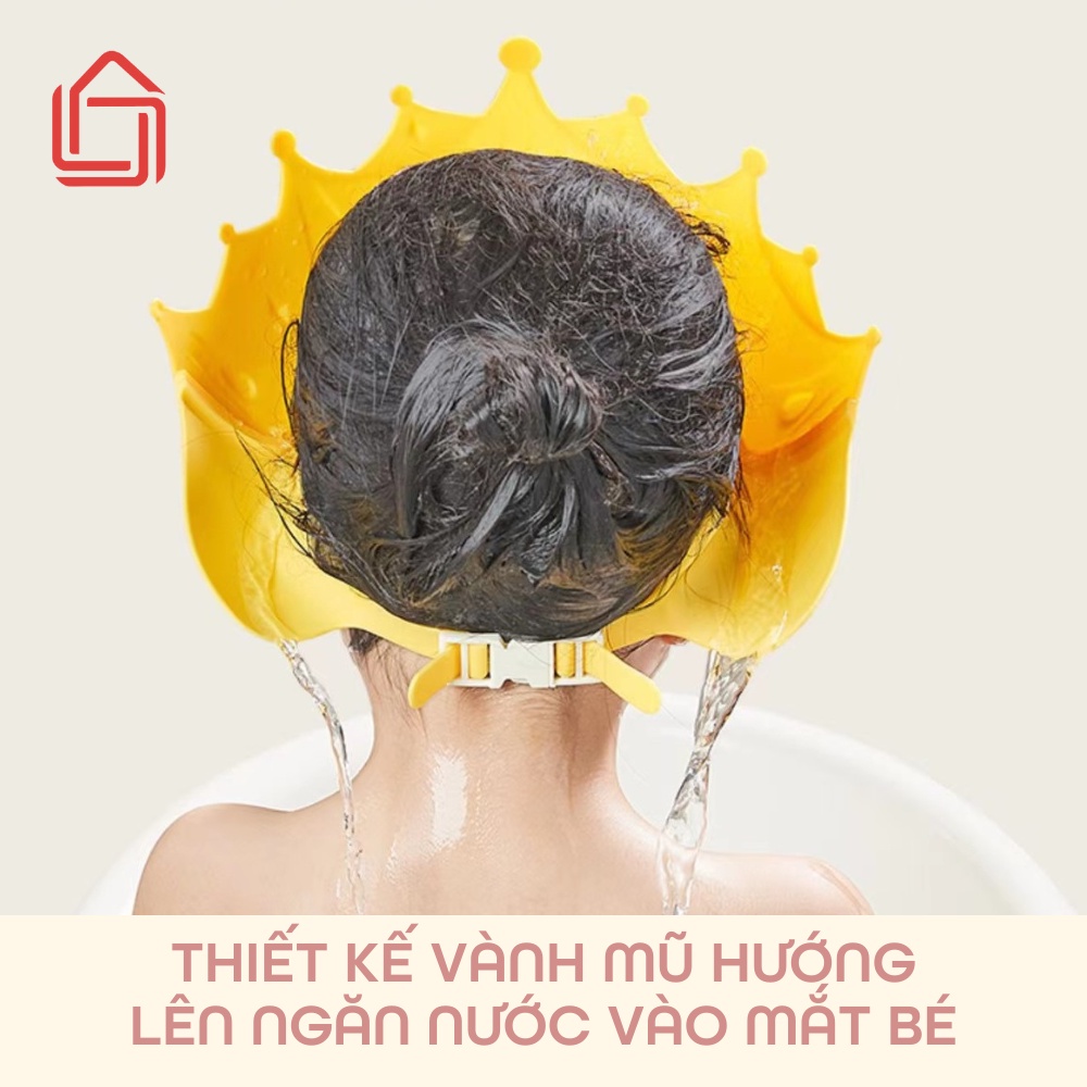 Mũ gội đầu hình vương miện chắn nước vào tai và mắt cho bé, Nón tắm đội đầu chắn nước cho bé có thể điều chỉnh vòng đầu
