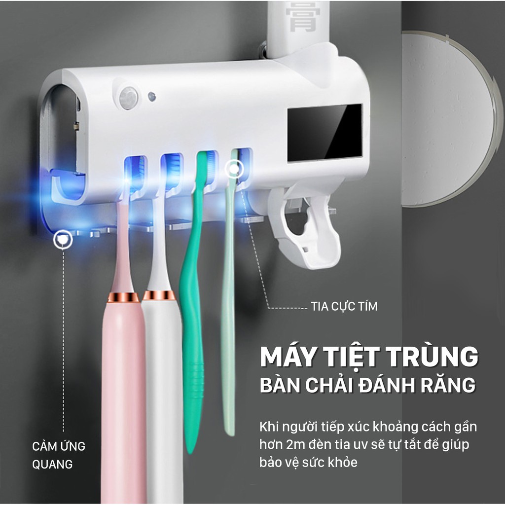 Giá treo bàn chải khử trùng bằng tia cực tím kèm bộ nhả kem đánh răng tiện lợi HD00024