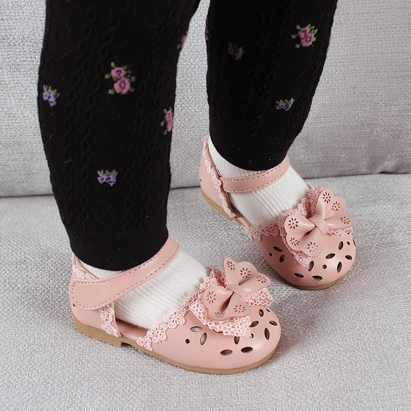 Dép sandal bé gái đính nơ ren A01 size 15-30