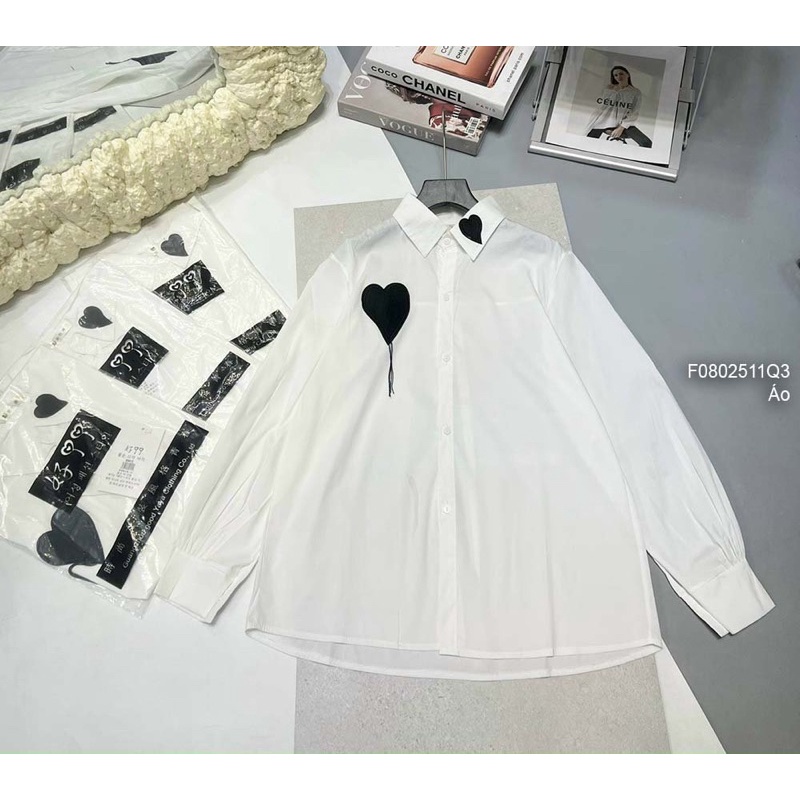 Áo sơ mi ngực phối tim đen