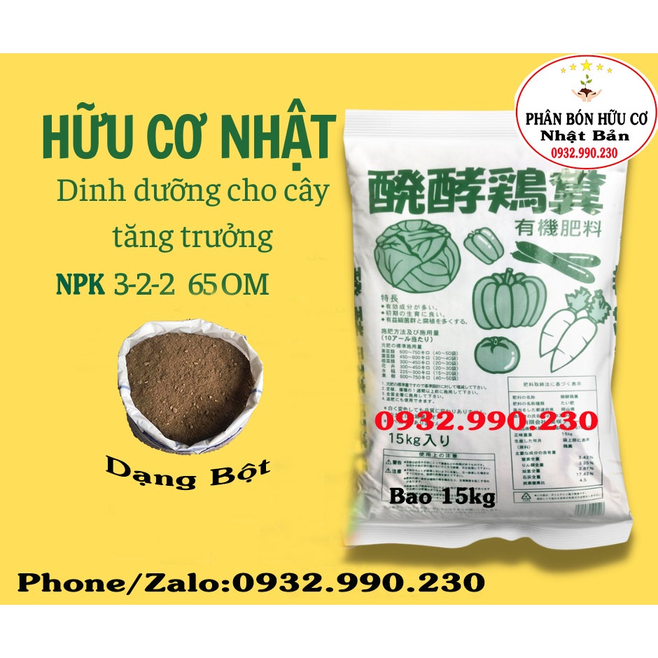 15kg Phân bón hữu cơ Nhật Bản - Chuyên bón rau sạch, cây trái - dạng bột