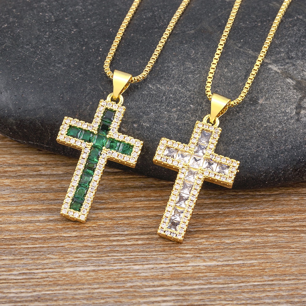 Vòng cổ Mặt Chữ Thập Đính Đá Zircon Nhiều Màu Thời Trang Cho Nữ