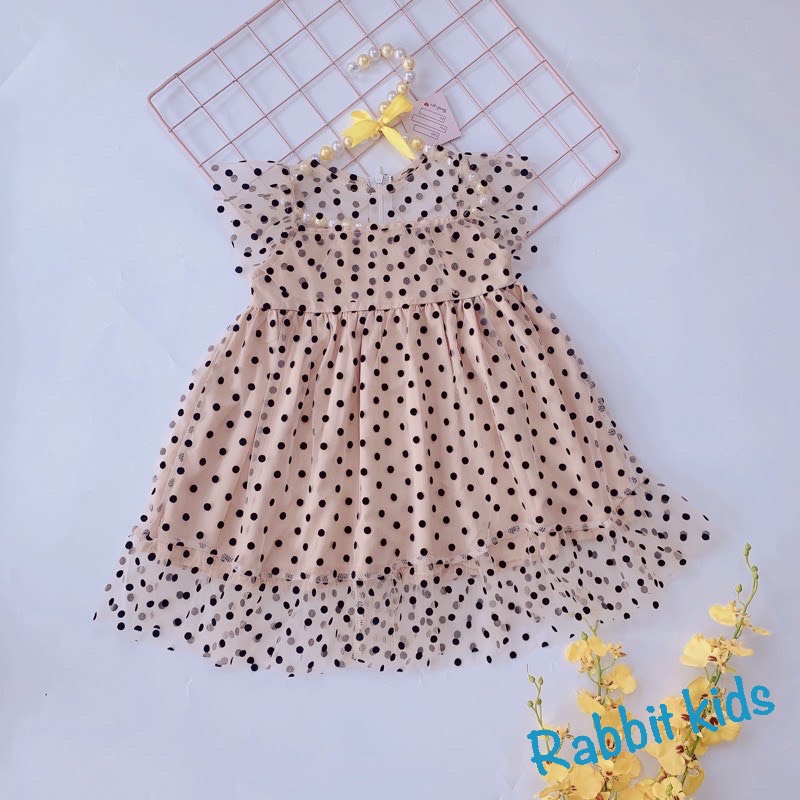 Đầm Hè Cho Bé Gái FREESHIP- Rabbit Kids - Váy Chấm Bi Lưới Nhung - Váy Trẻ Em Hàng Thiết Kế Cao Cấp VNXK