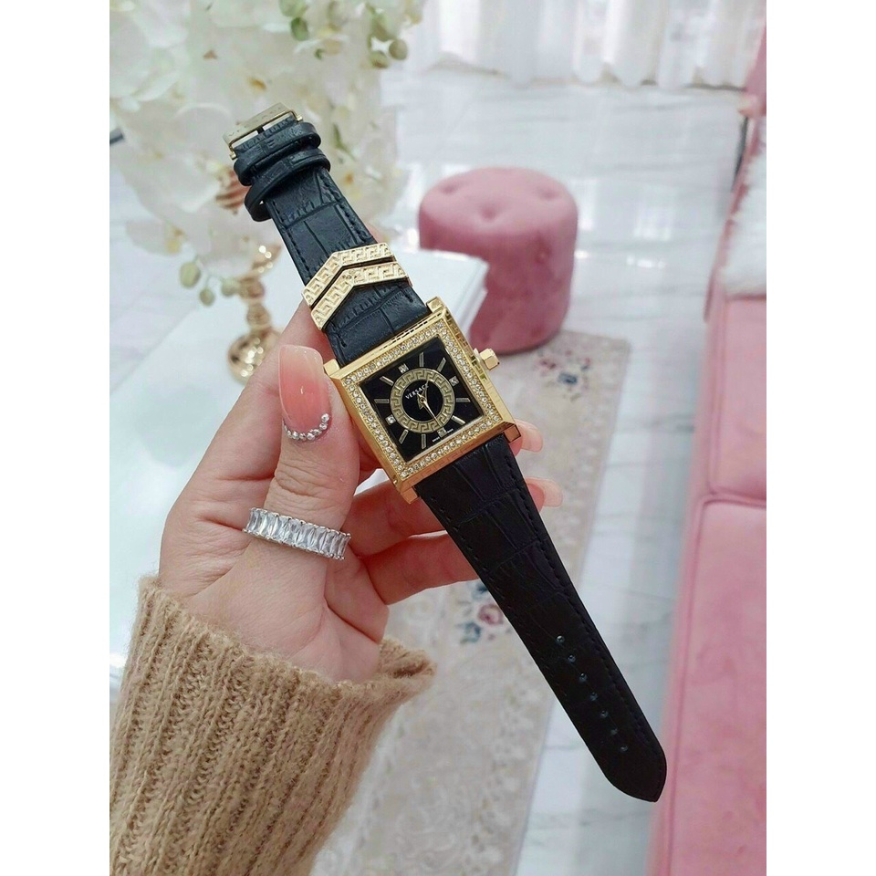 Đồng hồ đeo tay nữ, đồng hồ nữ VERSACE dây da cao cấp, mặt vuông thời trang siêu hot giá cực rẻ, chất lượng cao