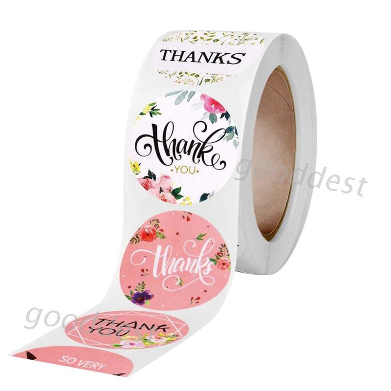 Cuộn 500 hình dán tròn 9 kiểu họa tiết hoa dùng để gói quà dán nhãn niêm phong