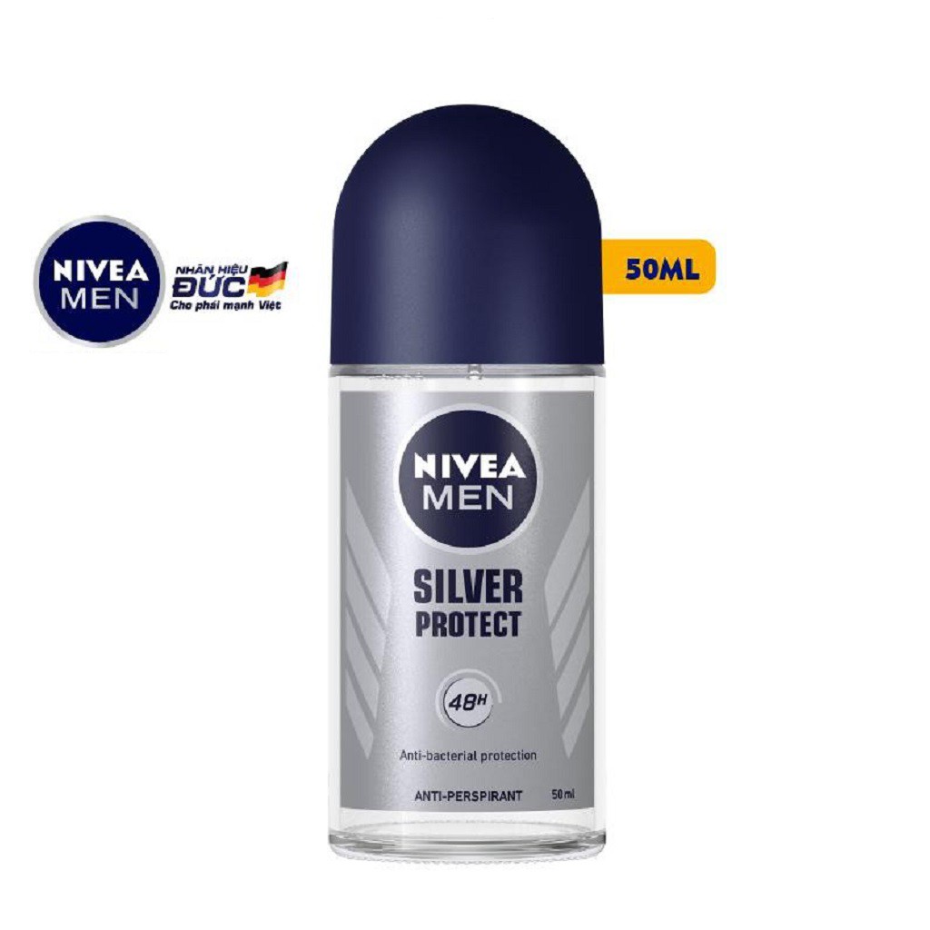 [Mã COSGLORIAT4 -8% đơn 250K] Lăn Ngăn Mùi Nivea Men Phân Tử Bạc Ngăn Khuẩn Gây Mùi Vượt Trội 50ml - 83778