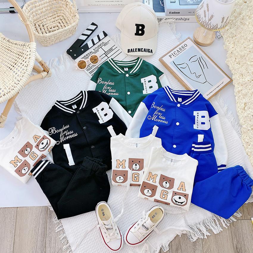 Set Quần Áo 3 Chi Tiết Áo Khoác, Áo Phông Dài Tay, Quần In Hình Chữ B Dáng Thể Thao Cho Bé Trai Từ 8-20kg