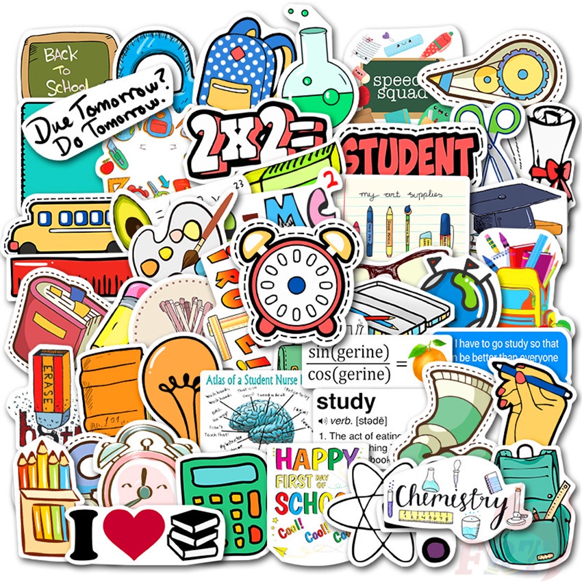 ❉ Back To School . Happy Study Series 01 Stickers ❉ 50Pcs/Set Waterproof DIY Fashion Decals Doodle Stickers