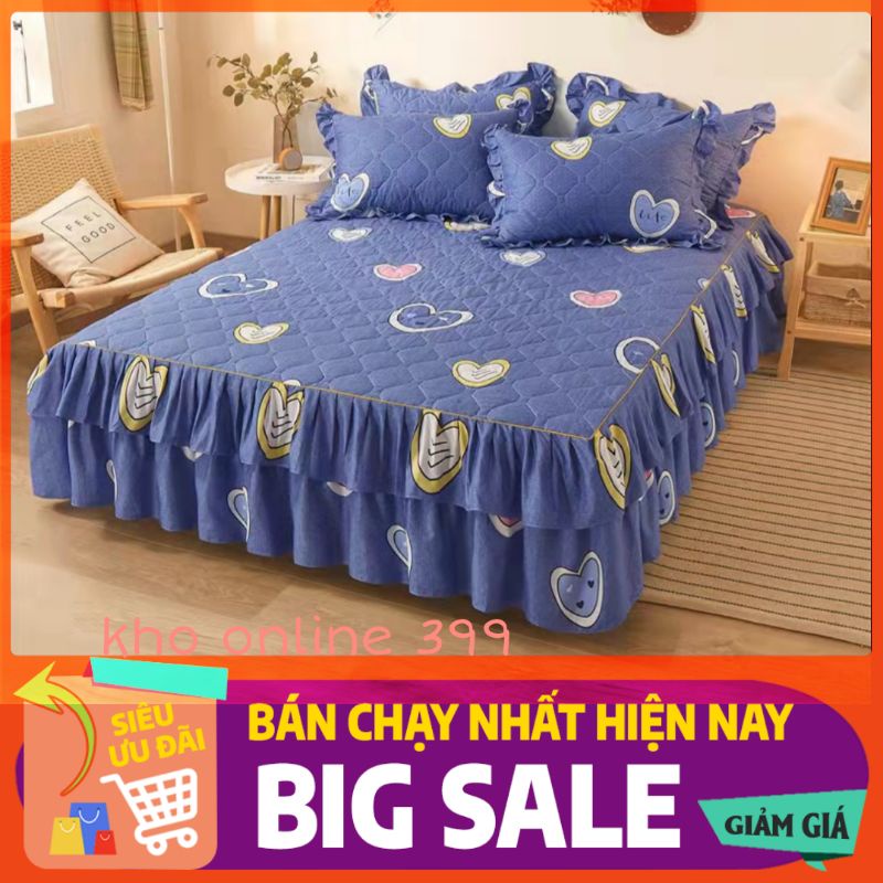 💥 set ga trải giường, vỏ gối phủ bèo ren trần bông đẹp kích thước m6, m8, 2m, 2m2, chăn ga gối nệm